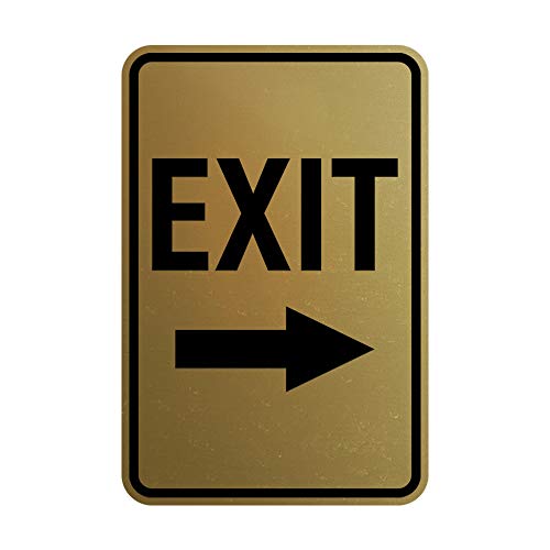 Signs ByLITA Portrait Round Exit Right Arrow Sign with Adhesive Tape, Mounts On Flat Surface (Brushed Gold) - Small - color: Brushed Gold, size: 4 x 6" - Small (1 Pack)