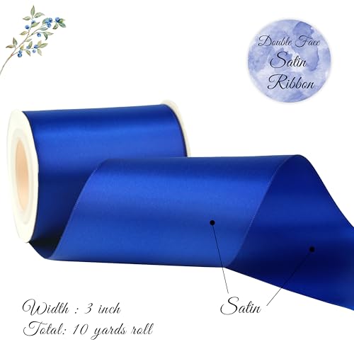 Royal Blue Double-Faced Satin Ribbon, 3 Inch x 10 Yards - color: Cobalt Blue