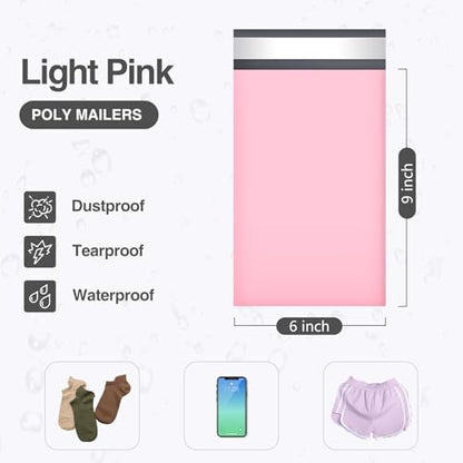 UCGOU Small Poly Mailers 6x9 Inch Light Pink 200 Pack Plastic Shipping Bags - size: 6x9" 200PC