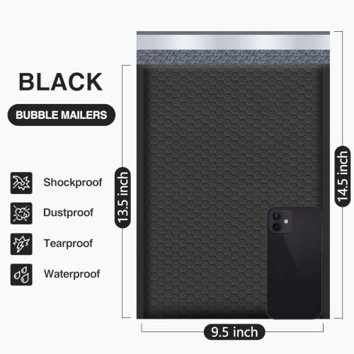 UCGOU Bubble Mailers 9.5x14.5" 40 Pack Usable Size 9.5x13.5" Black Padded - color: Black, size: 9.5x14.5" 40PC