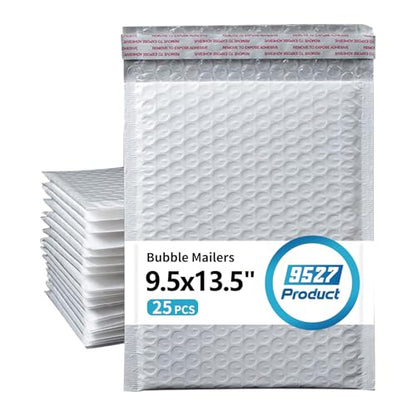9527 Product Self Sealing Poly Bubble Mailers 9.5"x 13.5" Padded Shipping Envelopes 25Pcs - color: White, size: 9.5"x13.5"|25Pcs