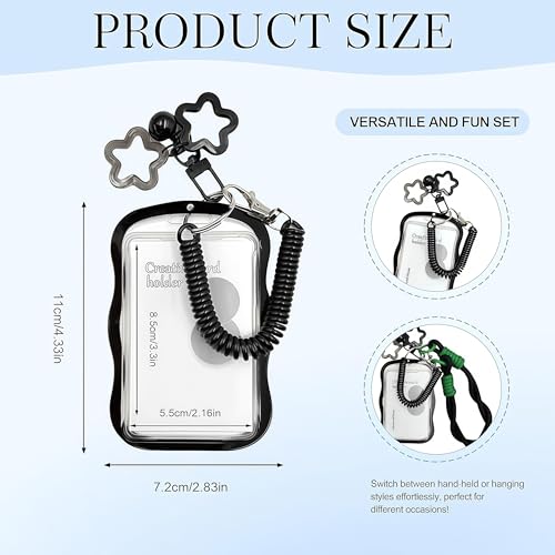 AZY 2-Piece Photocard Holder Keychain Set – White & Black Silicone Keychains with Spring Rope & Twisted Hand Strap for Kpop Photos, Cards & Keys - color: Black