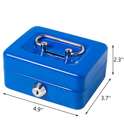 Decaller Mini Cash Box with Lock and Slot, Metal Coin Bank Piggy Bank for Adults & Kids, 4.9" x 3.7" x 2.3", Blue - color: Blue, size: X Small (4.9 Inch)