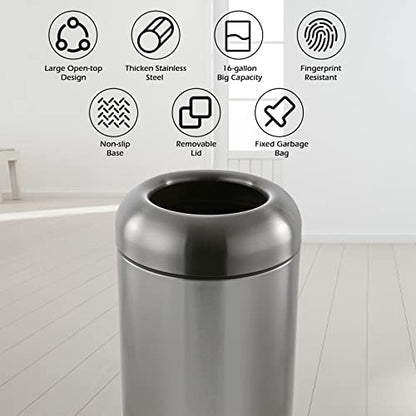 Dyna-Living Large Trash Can Commercial Stainless Steel Garbage Can with Lid - color: Black
