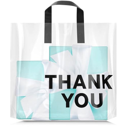 Paterr 50 Pack Thick Clear Thank You Gift Bags with Handles Durable Retail Plastic Bags 12 x 15 x 3'' Merchandise Gift Wrapping Shopping for Small Business Retail Shop Clothing Customers Goody