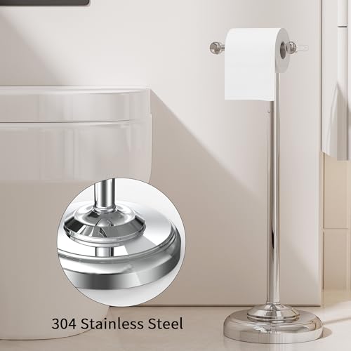 Toilet Paper Holder Stand, Toilet Paper Holder Free Standing,Post Pivoting Design & Stable Weighted Base SUS304 Stainless Steel for Bathroom (Chrome) - color: Chrome