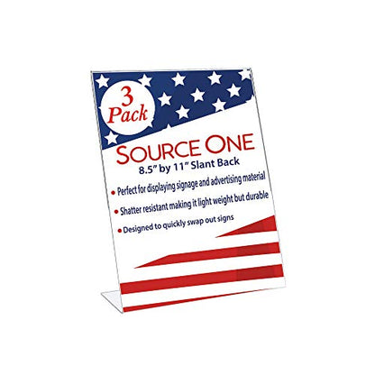 SOURCEONE.ORG 8.5 x 11 Thick Acrylic Slant Back Sign Holder, Ad Frame, Picture Frame, Clear sign holder, Acrylic flyer holder for Business, Office, Events, Trade Shows, Museums, Retail Stores (3 Pack) - size: 3 Pack