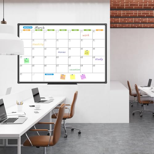 JILoffice Dry Erase Calendar Whiteboard 48 X 36 Inch - Magnetic White Board Calendar Monthly, Black Aluminum Frame Wall Mounted Board for Office Home and School - color: Black, size: 48"W x 36"H
