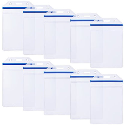 Wisdompro 10 Pack Vertical Thick Clear ID Badge Holder with Ziplock, Blue - color: Blue Zip, size: 10 Pack Vertical