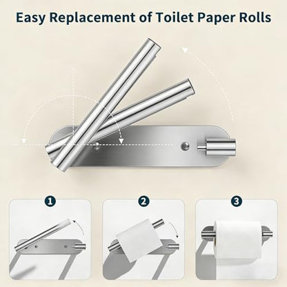 304 Stainless Steel Toilet Paper Holder Wall Mounted Double Post Swivel Tissue Holder No Drilling Bathroom Paper Towel Dispenser Anti-Vibration for RV Commercial Bathroom Brushed Silver - color: Silver