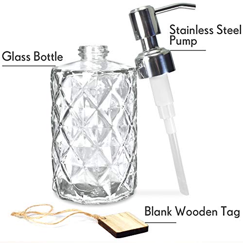 JASAI Diamond Design 12 Oz Glass Soap Dispenser with Rust Proof Pump - color: Clearglass-silver Pump, style: Diamond