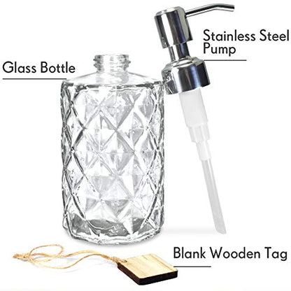 JASAI Diamond Design 12 Oz Glass Soap Dispenser with Rust Proof Pump - color: Clearglass-silver Pump, style: Diamond
