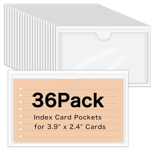 36 Pack Adhesive Index Card Pockets, Clear Top-Load Holders, 2.4 x 3.9 in - size: 2.4 x 3.9 Inches