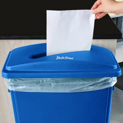 PLASTIC PRINCE 23 Gallon Slim Trash Can with Paper Recycling Lid, Commercial Blue Rectangular Garbage Can, Waste Bin for Home Kitchen Cabinet - style: Blue Trash Can with Paper Lid