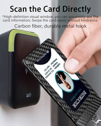 Carbon Fiber Work ID Card Holder with Lanyard is a Stylish and Durable Card Holder with Dual Card Capacity, Clear Display Window and Privacy Back Pocket (Black) - color: Black