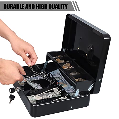 KYODOLED Metal Cash Box with Key Lock, Anti-Theft Cable & Waterproof Pouch - color: Black-Cable