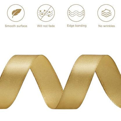 Champagne Gold Satin Ribbon, 1/2 Inch, 50 Yards - color: champagne gold