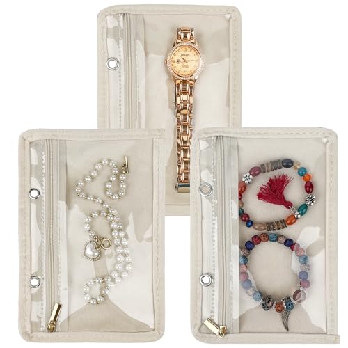 Travel Jewelry Organizer Case,Small Jewelry Bags Jewelry Storage Book Ring Binder with Clear Zipper Velvet Pouch for Traveling (Inner Pages,Beige,3 PCS,Large) - color: Inner Pages,Beige,3 PCS,Large