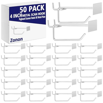Zonon 50 Pack 4 Inch Metal Scan Hooks with Label Holder for 1/4" Pegboard - size: 4 Inch