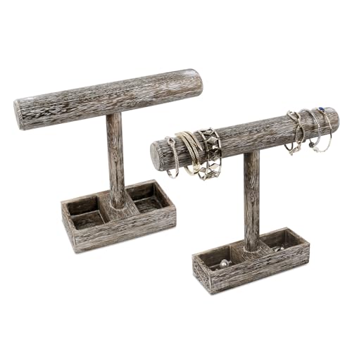 MOOCA 2pcs Wood Jewelry Display Bracelet Holder Display, 2-Compartment Tray - color: 9) Coffee, w/Tray-2pc
