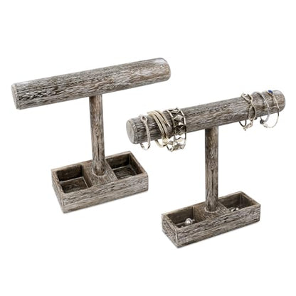 MOOCA 2pcs Wood Jewelry Display Bracelet Holder Display, 2-Compartment Tray - color: 9) Coffee, w/Tray-2pc