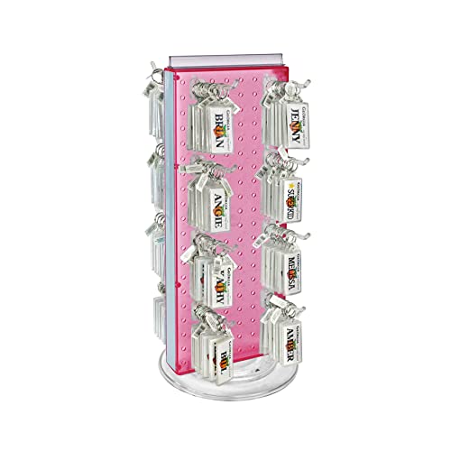 Azar Displays 700508-PNK-4C16 8-Inch W by 20-Inch H Revolving Black Pegboard Counter Display with 16-Pack of 4 inch Locking Hooks, Pink - color: Pink, style: Pegboard + Hooks
