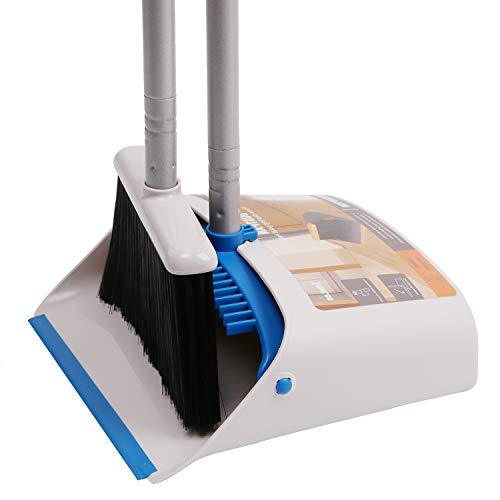 TreeLen Long Handle Broom and Dustpan Set,Upright Dust Pan Combo for Home, Kitchen, Room, Office, Lobby Floor Use Without Bending - color: Blue Broom and Dustpan