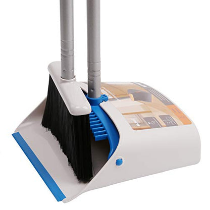 TreeLen Long Handle Broom and Dustpan Set,Upright Dust Pan Combo for Home, Kitchen, Room, Office, Lobby Floor Use Without Bending - color: Blue Broom and Dustpan