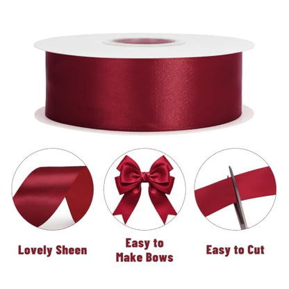 KINGLAKE Burgundy Satin Ribbon - 1-1/2'' x 100 Yards for Gift Wrapping - color: Burgundy, size: 1 1/2 Inch x 100 Yards