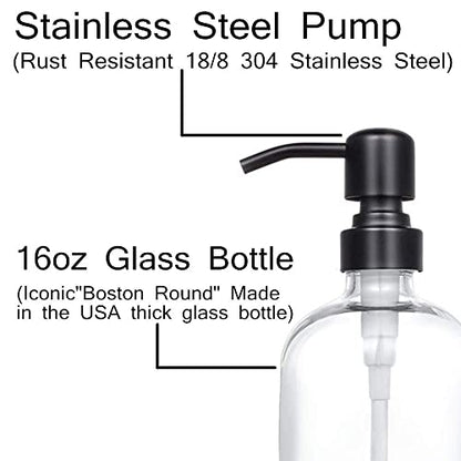 Clear Glass Jar Soap Dispenser, Matte Black, 16oz - color: Matte Black