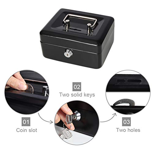 Decaller Small Cash Box with Lock and Slot, Metal Coin Bank Piggy Bank for Adults & Kids, 5.9" x 4.7" x 3.2", Black - color: Black, size: Small (5.9 Inch)