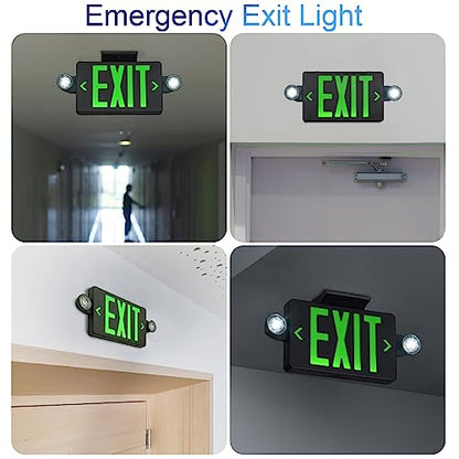 GZRUIYANG Black Housing Exit Sign with Emergency Lights Green, LED Emergency Exit Light with Battery Backup, UL 924 Certified, AC 120/277V, Commercial Emergency Lights Combo for Business - 1 Pack - color: Black Housing Green Letter, size: 1 Pack