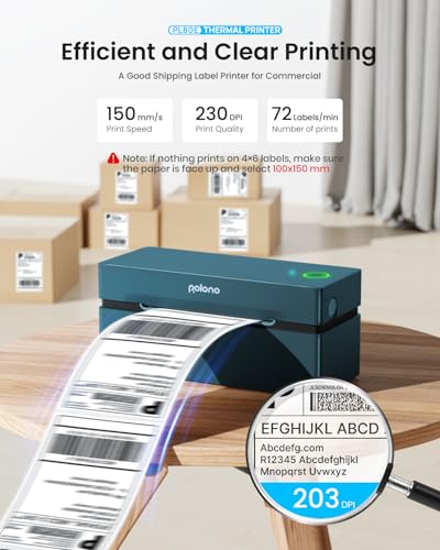 POLONO Bluetooth Thermal Shipping Label Printer, 4x6 Thermal Label Printer - color: Blue