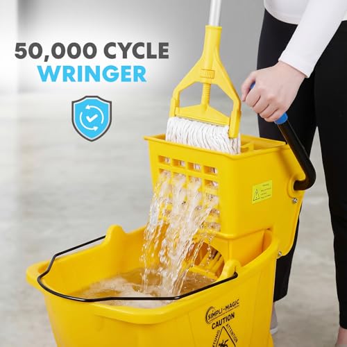 Simpli-Magic Commercial Mop Bucket with Side Press Wringer, 26 Quart – 50,000 Cycles Wringer – Industrial Mop Bucket with Wheels, Yellow - size: One Pack - Mop Bucket