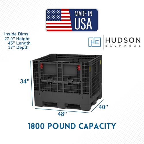 Hudson Exchange 48 x 40 x 34" (1800 lb Capacity) Collapsible Bulk Container With Access Doors (Container Only), Gray - color: Gray