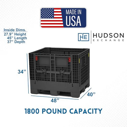Hudson Exchange 48 x 40 x 34" (1800 lb Capacity) Collapsible Bulk Container With Access Doors (Container Only), Gray - color: Gray