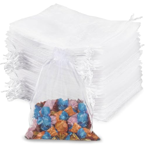 Sukh 100pcs Organza Bags 4''x6'' - White Small Mesh Drawstring Gift Bags - color: White, size: 100 Count (4 x 6 Inches)