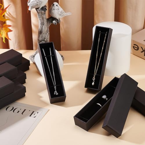 BENECREAT 12 Pack Black Necklace Cardboard Jewellery Box 7x1.7x1.3 Kraft Paper Box Long Jewellery Gift Box with Sponge for Necklace Jewelry, Valentine's Gift Packaging - color: Necklace & Bracelet Box (18x4.5x3cm), size: Necklace & Bracelet Box