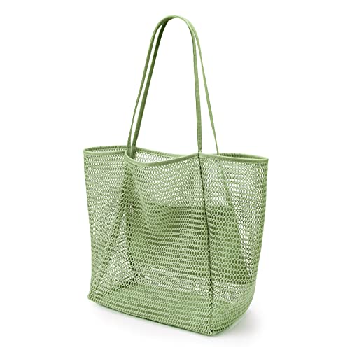 KALIDI Beach Mesh Tote Bag, Casual MAX 23L Summer Foldable Hobo Bag Women - color: Grass
