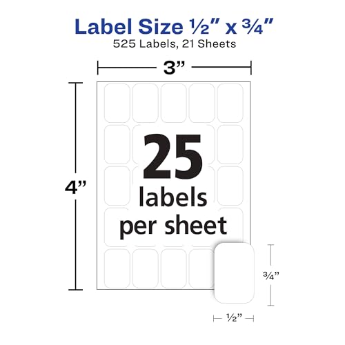 Avery Multi-Use Removable Labels, 1/2" x 3/4", White, Non-Printable, 525 Blank Labels Total (6737)