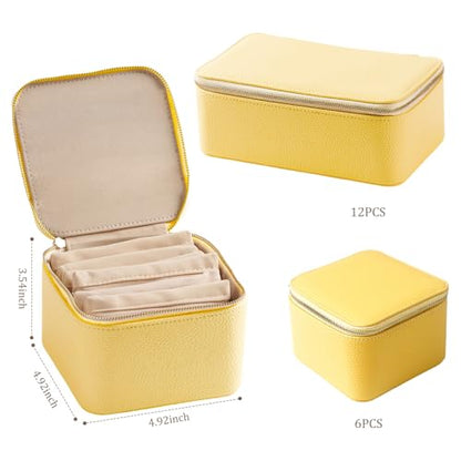 Travel Jewelry Case with 6 Velvet Zipped Pouches Bags, Yellow - color: Yellow - 6 Pouch