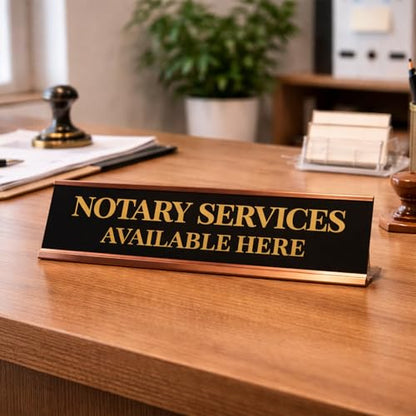 Signs ByLITA Notary Services Available Here Rose Gold Frame Desk Sign (2x8") - size: 2 x 8 inches