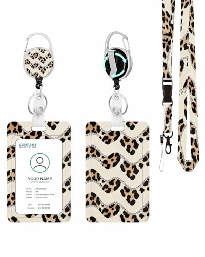 KWSAAHUl ID Badge Holder with Detachable Lanyard - Leopard Print Diamond - color: Leopard Print Diamond