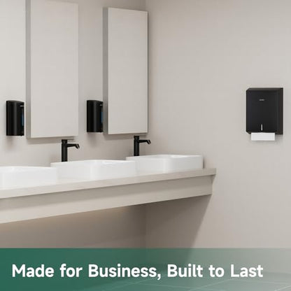 anydry Commercial Paper Towel Dispenser Wall Mount 400-Sheet Capacity Matte Black Stainless Steel Lockable Fits Multifold/Z-Fold Towels (Folded Size ≤ 10.6" x 3.9") - color: Fingerprint-resistant Matte Black