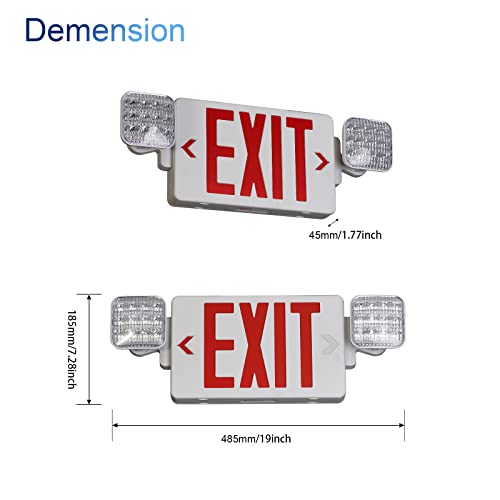TANLUX Exit Sign Combo with Steel Cage, Square Light Head, Wall Mounted Emergency Exit Light with Protective Wire Guard, Red Exit Sign with Emergency Lights - size: Exit Sign Combo with Square Head