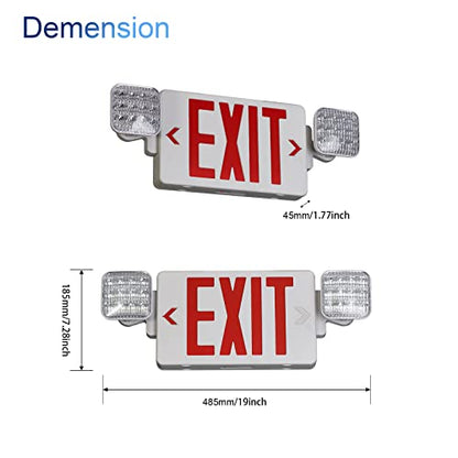 TANLUX Exit Sign Combo with Steel Cage, Square Light Head, Wall Mounted Emergency Exit Light with Protective Wire Guard, Red Exit Sign with Emergency Lights - size: Exit Sign Combo with Square Head