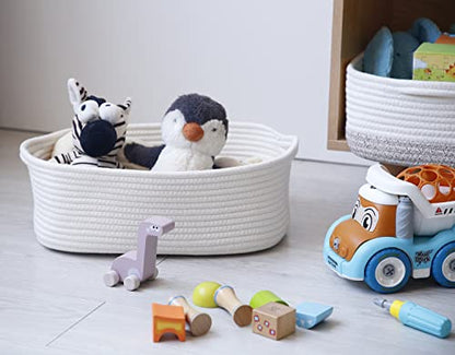 Woven Cotton Rope Storage Basket, Cube Changing Table Organizer for Closet Towels, Baby Nursery Bin, Small Dog Cat Toy Box, Gift Baskets empty (White) - color: White