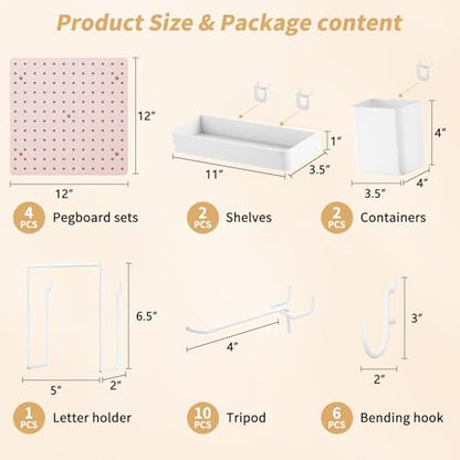 FZK Modular Plastic Pegboard Wall Organizer Kit, Pink, 12x12, 4 Panels - color: Pegboard Kit-Pink-2