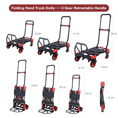 2 in 1 Folding Hand Truck Dolly with Basket,330LB Hand Cart Foldable - color: A-red