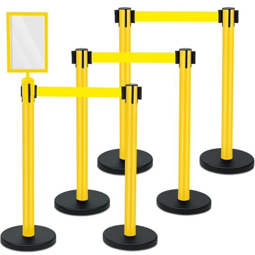 6 Pack Crowd Control Stanchions 9.8 ft Belt Sign Holder, Yellow, Yellow - color: Yellow, size: Yellow Belt